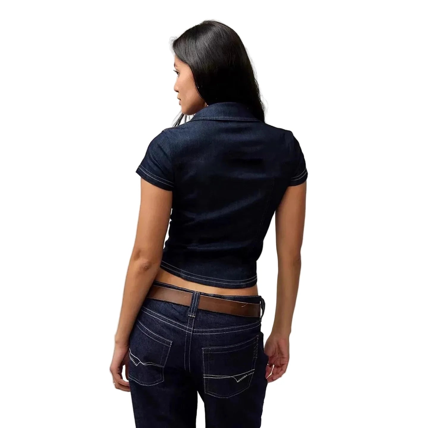 Women Retro High Waisted Top | Denim Top | Y2k
