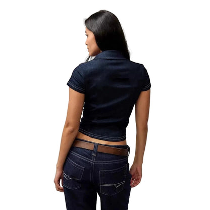 Women Retro High Waisted Top | Denim Top | Y2k
