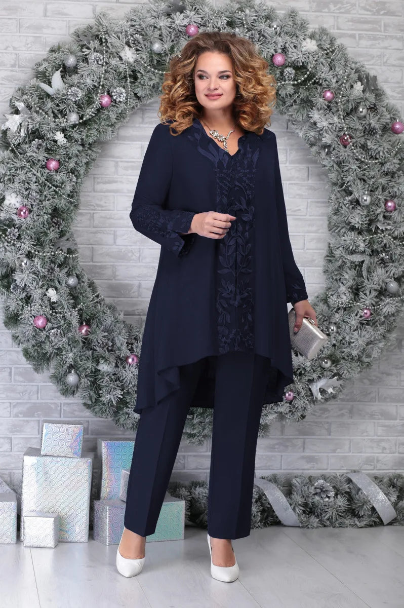 Orinthia | Women's Plus Size Lace Sleeve Pant Suit Set