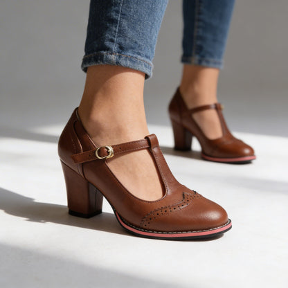 Ottavia | Women's T-Strap Brogue Block Heel Mary Jane