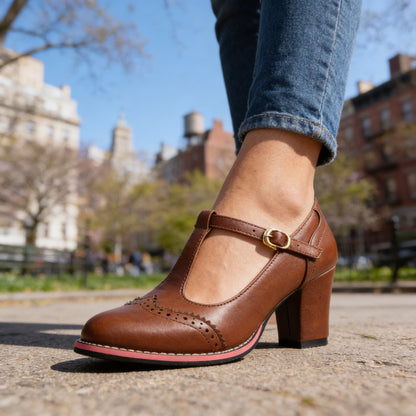 Ottavia | Women's T-Strap Brogue Block Heel Mary Jane