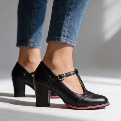 Ottavia | Women's T-Strap Brogue Block Heel Mary Jane