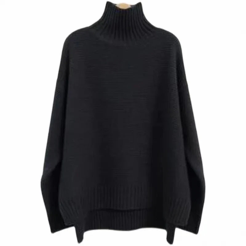 Women Cashmere Sweater | High Neck Thick Wool Pullover black