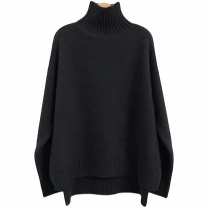 Women Cashmere Sweater | High Neck Thick Wool Pullover black