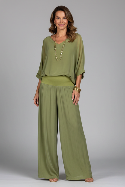 Penelope | Women's V-Neck Wide Leg Set