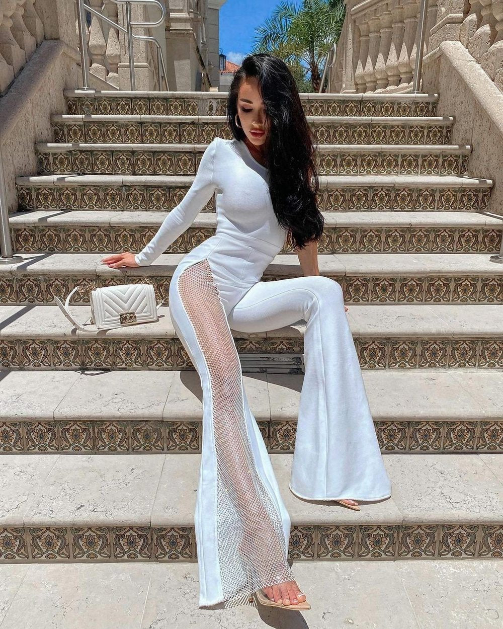 RACHELLE One Shoulder Long Sleeve Asymmetrical Bandage Jumpsuit