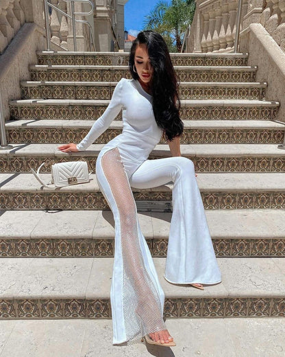 RACHELLE One Shoulder Long Sleeve Asymmetrical Bandage Jumpsuit