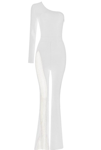 RACHELLE One Shoulder Long Sleeve Asymmetrical Bandage Jumpsuit