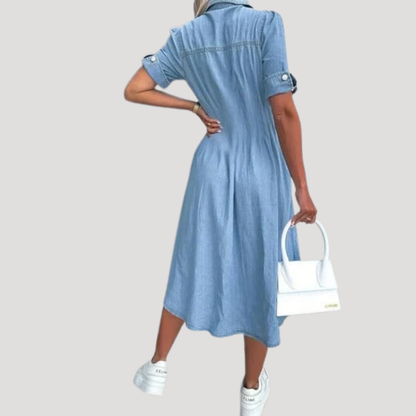 Renata | Women's Button Front Short Sleeve Midi Dress