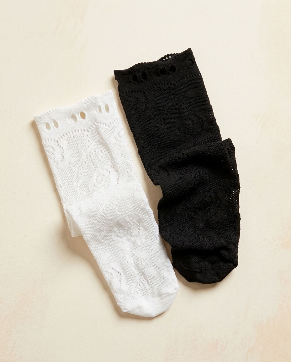 2-Pack, Ribbon Tie Rose Lace Socks