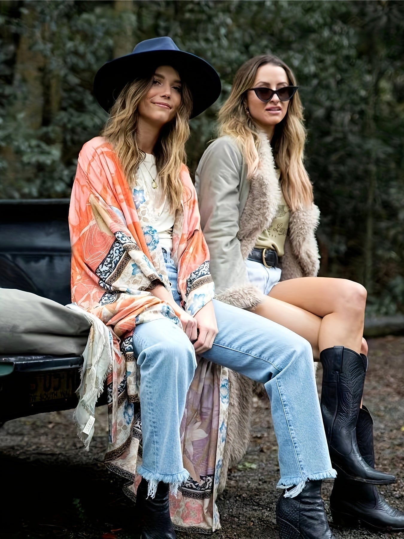 Romaine | Women's Floral Print Open Front Maxi Kimono