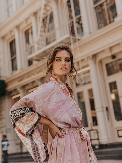 Romaine | Women's Floral Print Open Front Maxi Kimono