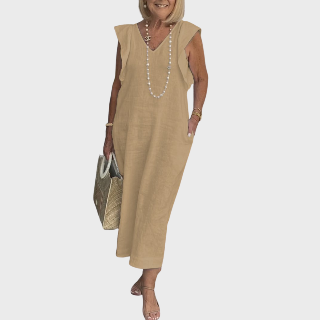 Rosalinda | Women's V-Neck Sleeveless Pocket Maxi Dress