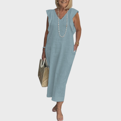 Rosalinda | Women's V-Neck Sleeveless Pocket Maxi Dress