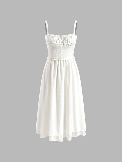 Isla | Women's Ruffle Hem Spaghetti Strap Button Front Midi Dress