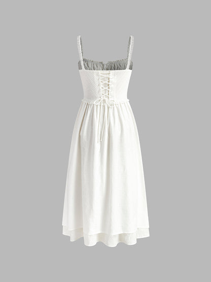 Isla | Women's Ruffle Hem Spaghetti Strap Button Front Midi Dress