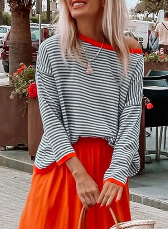 Riley | Women's Striped Crewneck Sweater Long Sleeve Casual Pullover