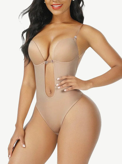 High Waist 30D Fabric Tummy Control Bodysuit with Nubuck Shoulder Straps NUDE
