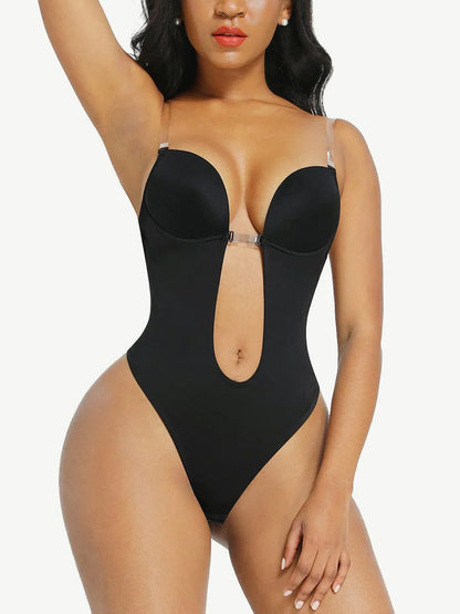 High Waist 30D Fabric Tummy Control Bodysuit with Nubuck Shoulder Straps BLACK