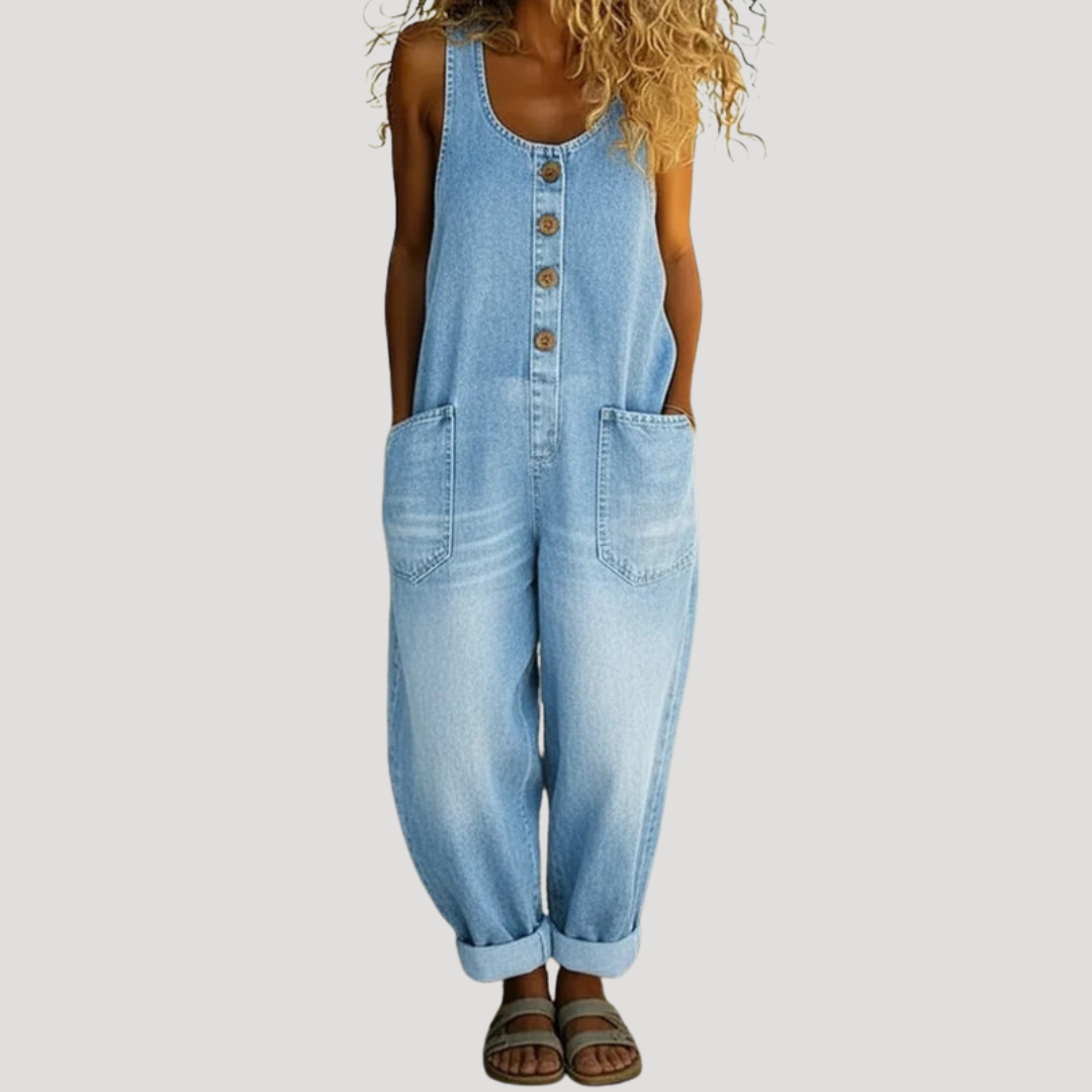 Sloane | Women's Button Front Wide Leg Overall Jumpsuit