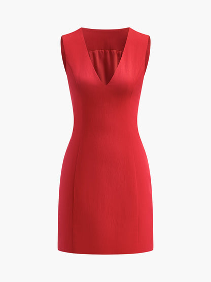 Ruby | Women's V-Neck Mini Dress Sleeveless Fitted Summer Dress