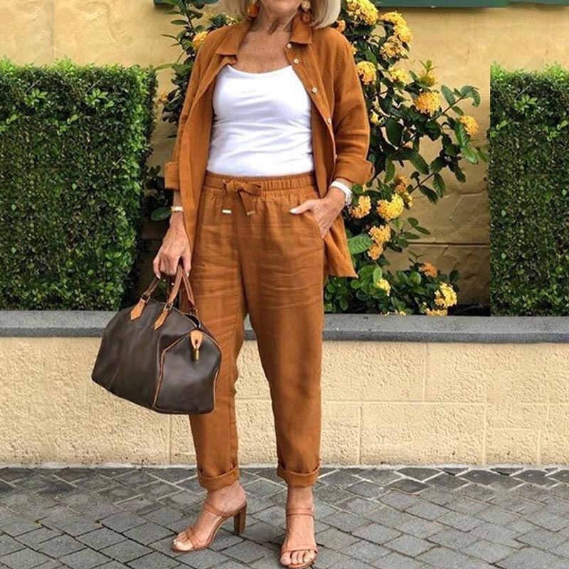 Terra | Women's Two Piece Set Shirt Jacket Drawstring Pants