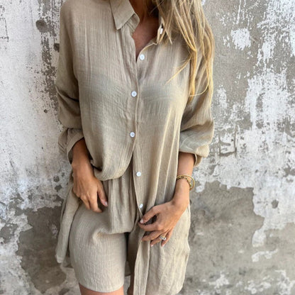 Funa | Women's Two-Piece Button-Up Shirt and Pants Set