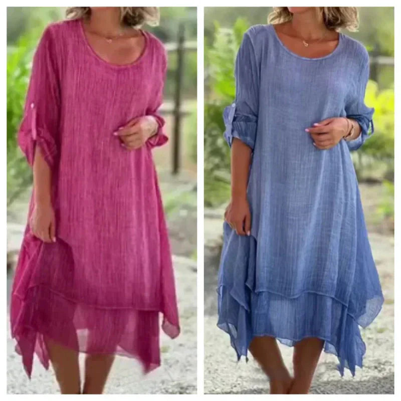 Rosalie | Women's Layered Midi Dress 3/4 Sleeve Casual Summer Dress