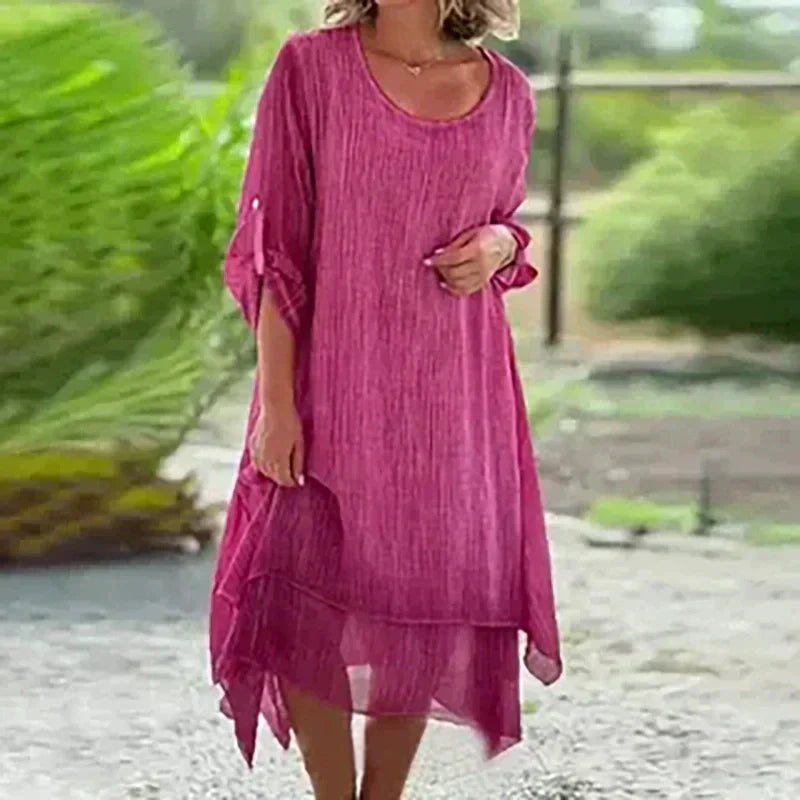 Rosalie | Women's Layered Midi Dress 3/4 Sleeve Casual Summer Dress