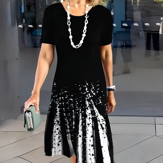 Vivid | Women's Print Midi Dress Short Sleeve A-Line Casual
