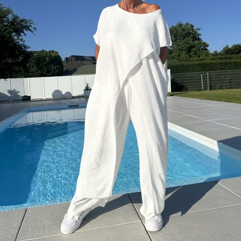 Maeva | Women's 2 Piece Set Short Sleeve Top Wide Leg Pants