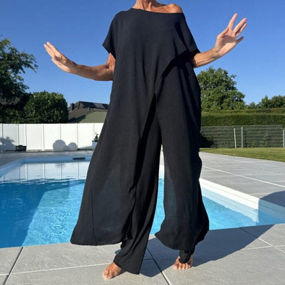 Maeva | Women's 2 Piece Set Short Sleeve Top Wide Leg Pants
