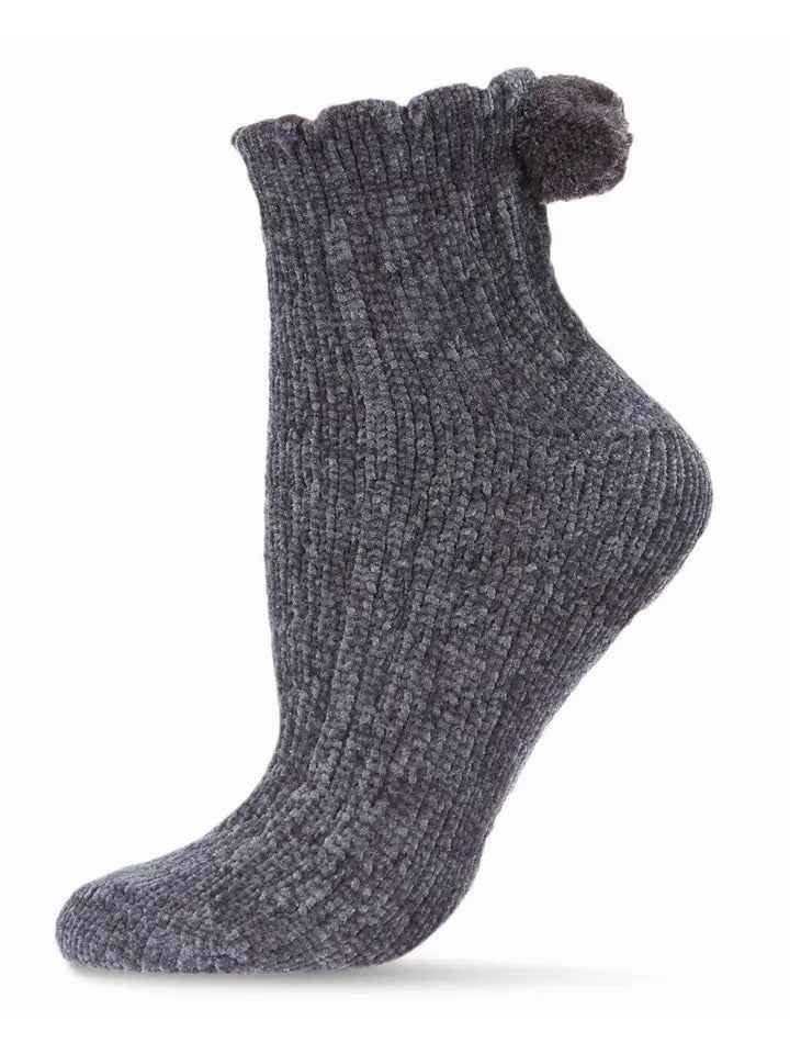 Cable Pom Pom Infused Women's Anklet Socks