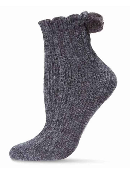 Cable Pom Pom Infused Women's Anklet Socks