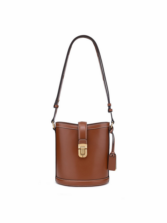 Women Designer Leather Bucket Bag | Shoulder Bag Brown