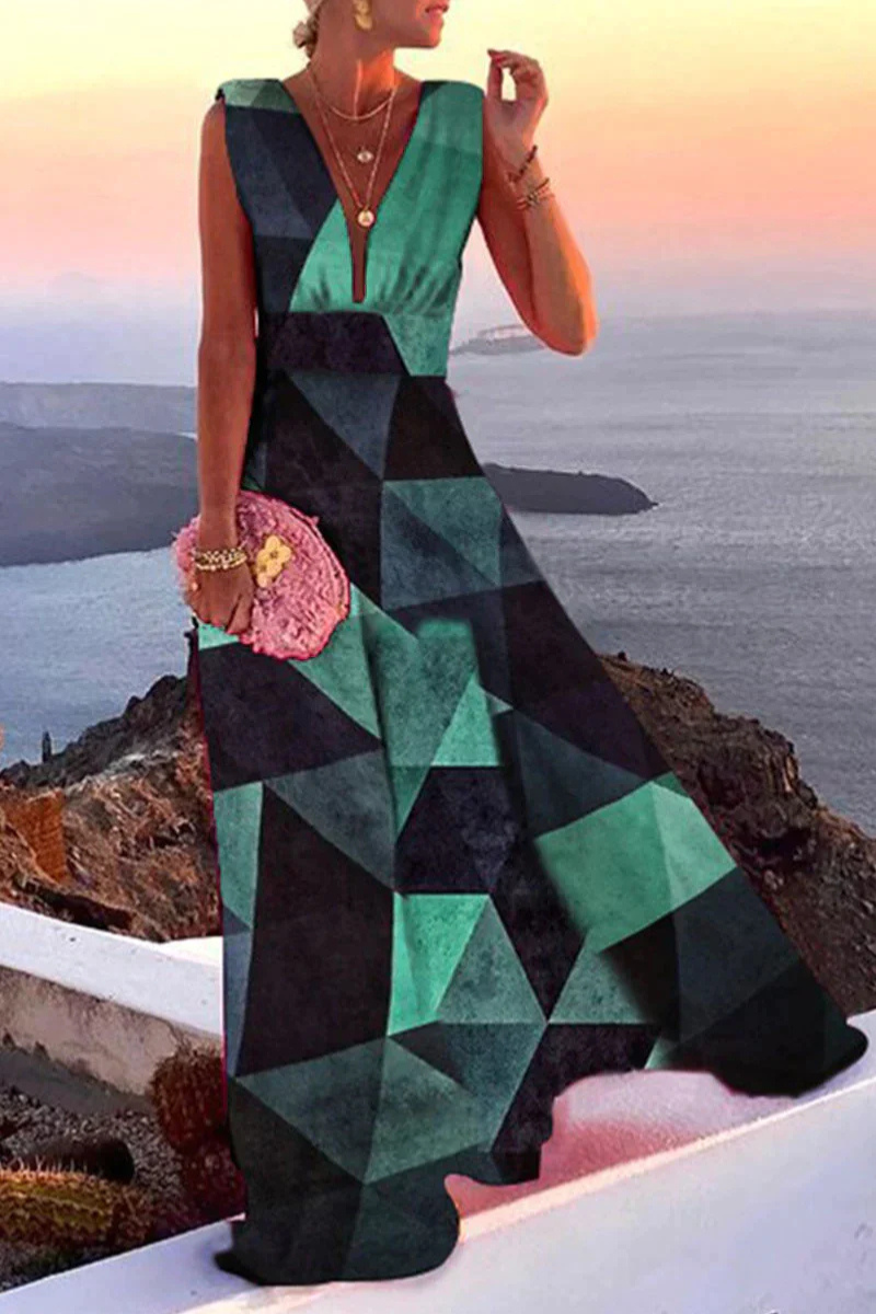 Thalia | Women's Paisley Print V-Neck Sleeveless Maxi Dress
