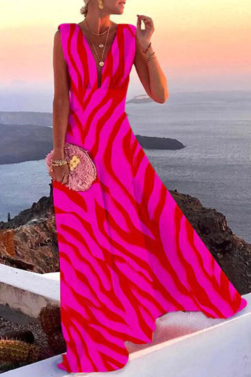 Thalia | Women's Paisley Print V-Neck Sleeveless Maxi Dress