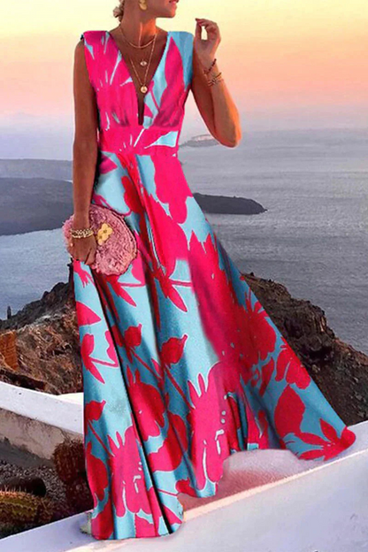 Thalia | Women's Paisley Print V-Neck Sleeveless Maxi Dress