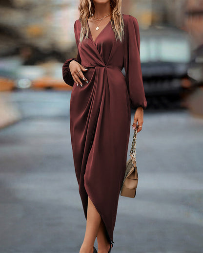 Theodora | Women's Long Sleeve Wrap Midi Dress