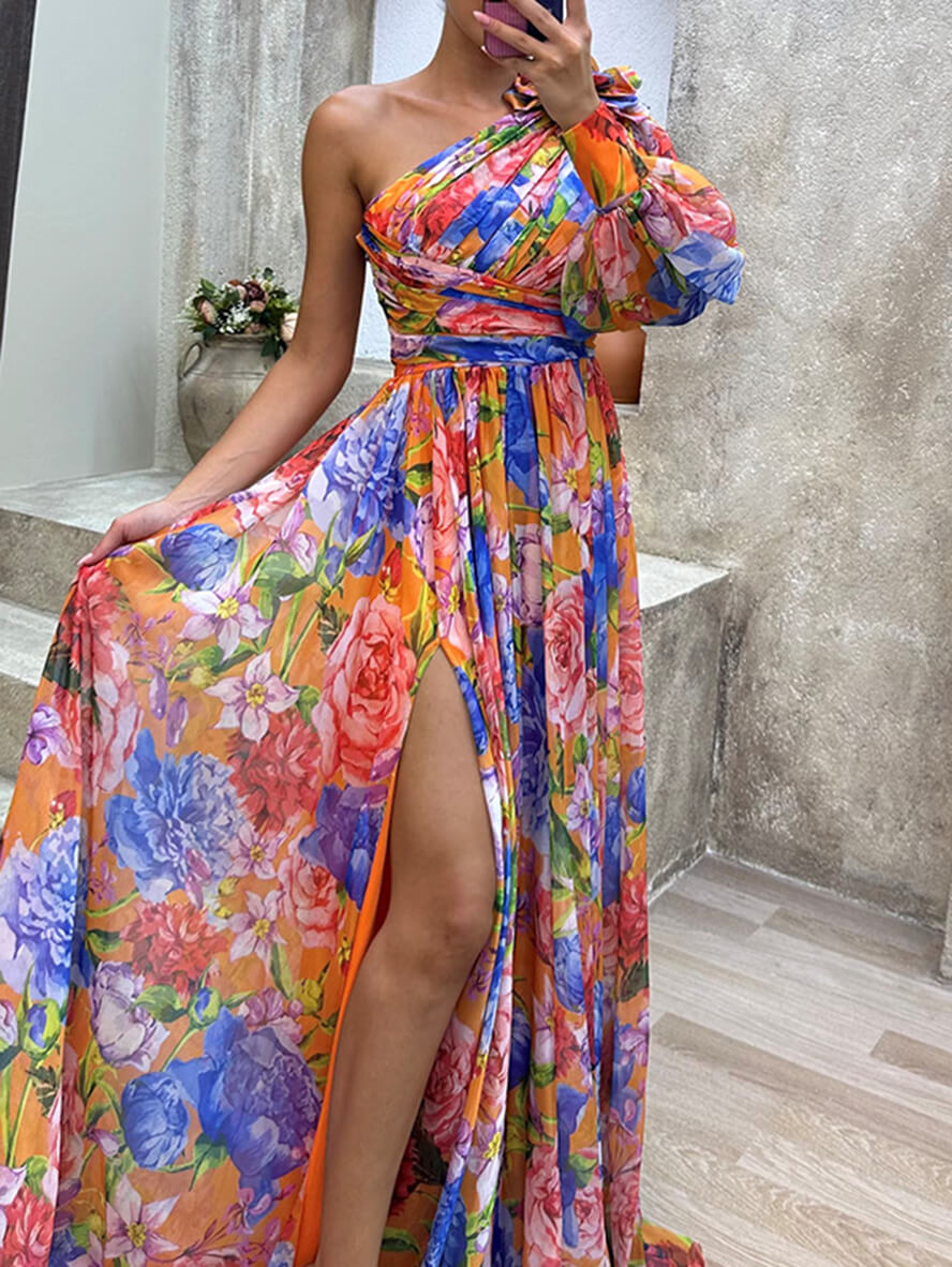 Theodora | Women's One Shoulder Floral Maxi Dress