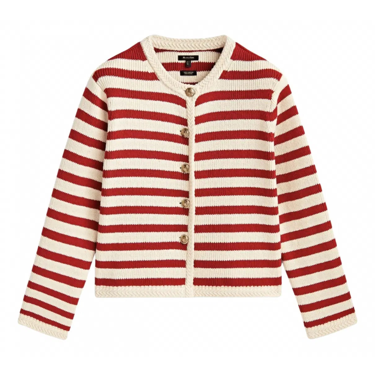 Women Striped Knitted Sweater | Striped Cardigan | Round Neck red