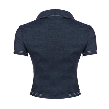 Women Retro High Waisted Top | Denim Top | Y2k