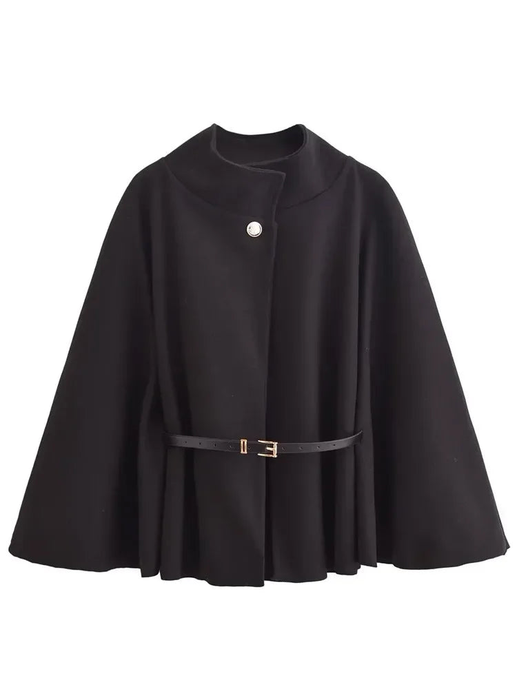 Women Batwing Sleeve Coat | Waist Cinching Poncho | Thick | Warm | Single Buckle