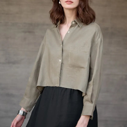 Verity | Women's Cropped Oversized Long Sleeve Button-Down Shirt