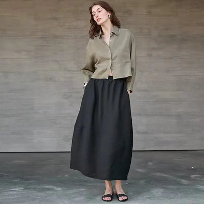 Verity | Women's Cropped Oversized Long Sleeve Button-Down Shirt