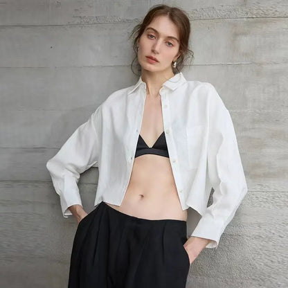 Verity | Women's Cropped Oversized Long Sleeve Button-Down Shirt