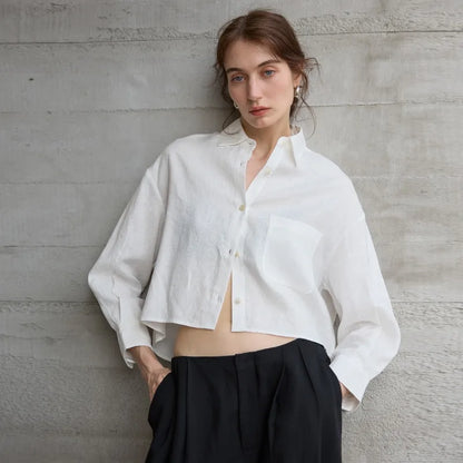 Verity | Women's Cropped Oversized Long Sleeve Button-Down Shirt