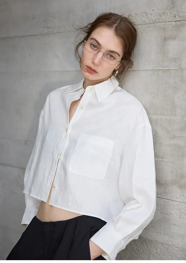 Verity | Women's Cropped Oversized Long Sleeve Button-Down Shirt