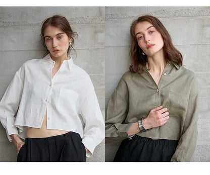 Verity | Women's Cropped Oversized Long Sleeve Button-Down Shirt