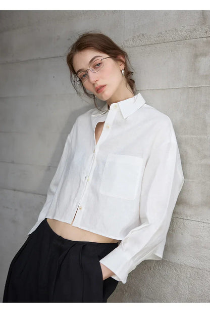 Verity | Women's Cropped Oversized Long Sleeve Button-Down Shirt